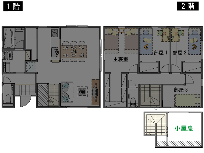 屋根下のデッドスペースに小屋裏収スペースを作った図面