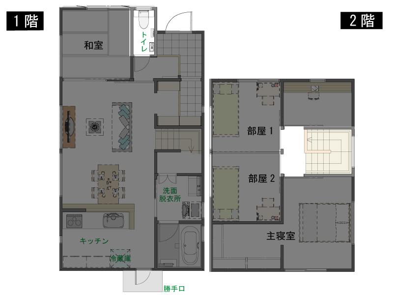 トイレを1か所に絞りトイレ掃除の手間を減らす間取り図