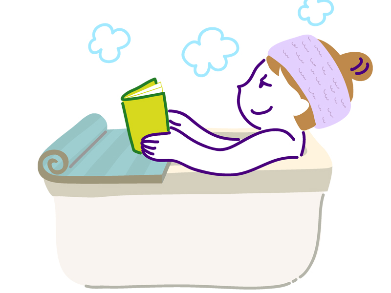 湯舟で読書する女性のイラスト