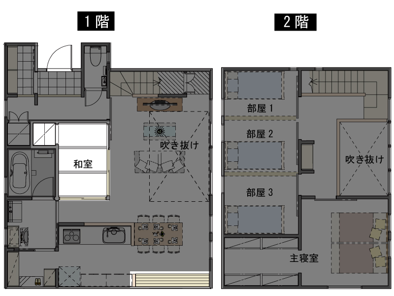 間仕切りを付けた和室の間取り図