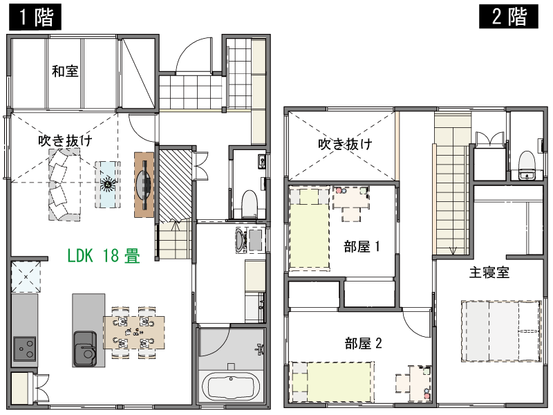 広々リビングで解放感のある間取り図