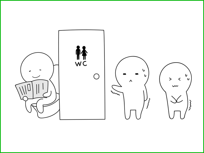 トイレの順番待ちをする家族のイラスト
