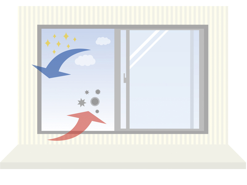 換気による窓の結露対策のイラスト