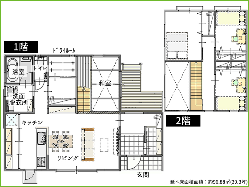 水回りがまとまった間取り図