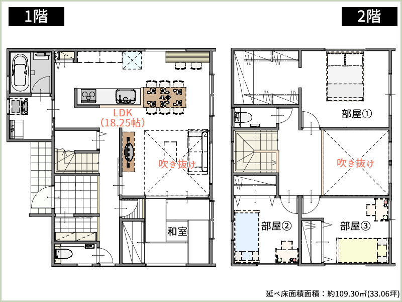 リビング吹抜けの間取り図