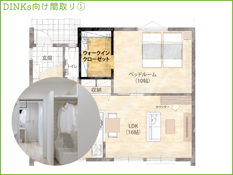 二人暮らし向け間取のウォークインクローゼット