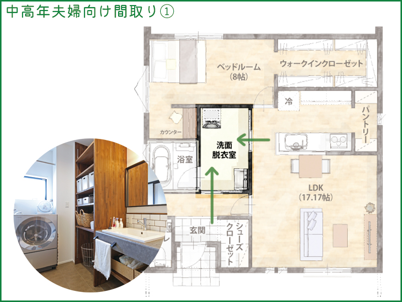 通り抜け可能な洗面脱衣室