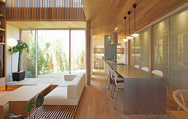 開放的な中庭のある暮らし