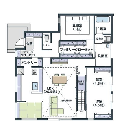 見学会会場の1階間取り図 拡大