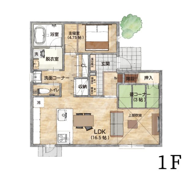 平屋のような暮らし／主寝室を1Fに配置した間取り◎ 年齢を重ねても安心の2階建ての家