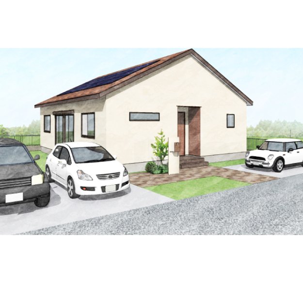 アイランド風キッチンで開放的なLDK!コンパクトながら住み心地のいい平屋の家