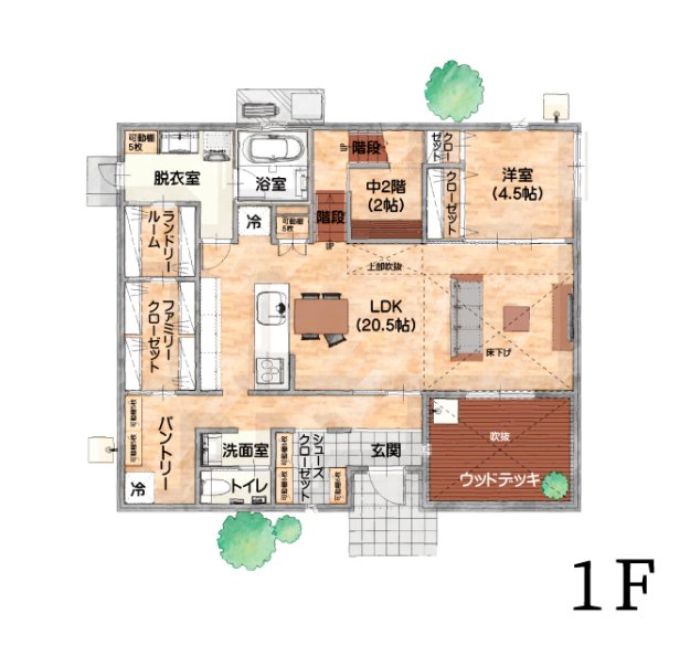 プライベートウッドデッキで憩いの空間!収納と水回りを繋いで家事ラク動線にこだわった2階建ての家
