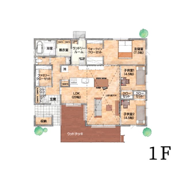 機能性抜群！脱衣室⇔ランドリールーム⇔ウォークインクローゼットで忙しい毎日も洗濯収納がラクな平屋の家