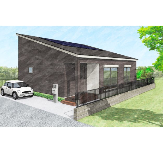 平屋×勾配天井で開放的！リビングを見渡せる対面キッチンで家族の輪が広がる平屋の家