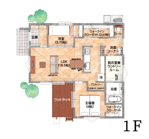 採光も生活動線もバッチリ！L字型+勾配天井+アイランド風キッチンで明るく開放的な平屋の家