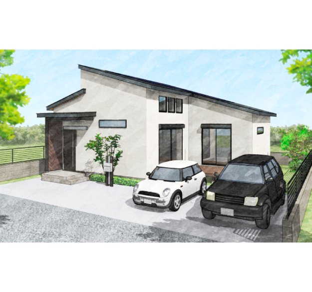 採光も生活動線もバッチリ！L字型+勾配天井+アイランド風キッチンで明るく開放的な平屋の家