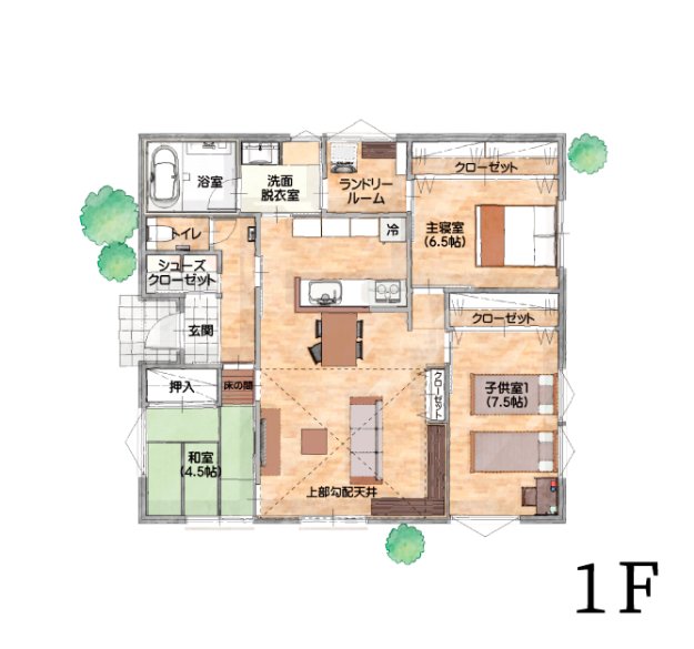 ～リビングと和室でゆったり空間～勾配天井でおしゃれな平屋の家