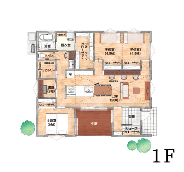 中庭で過ごすプライベート空間！回遊動線で毎日の家事がラクになる平屋の家