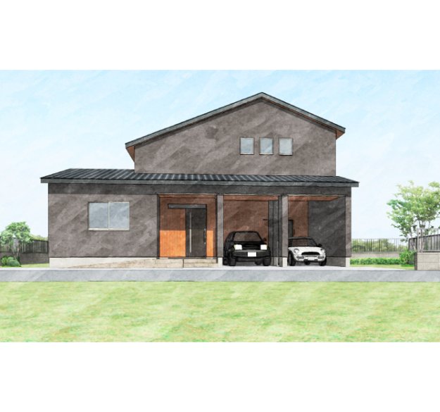 吹き抜け×スキップフロアで開放的なLDK！インナーガレージ付き2階建ての家